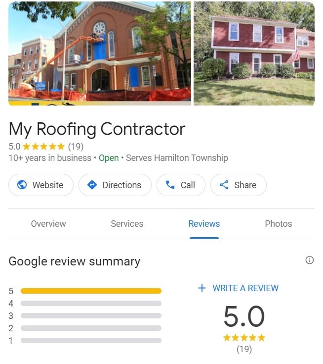 My roofing contractor google reviews